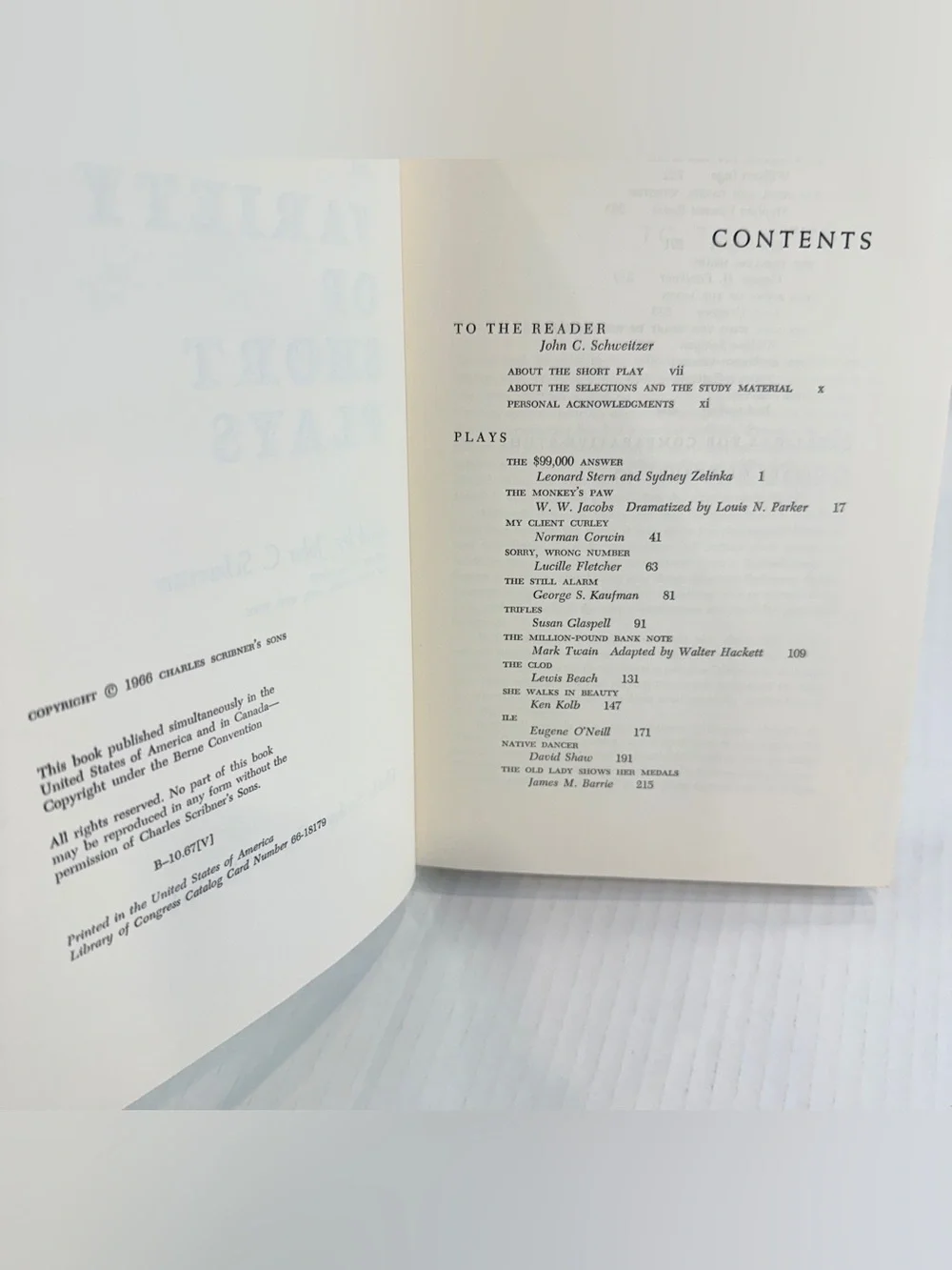 Vintage A Variety of Short Plays Hardcover 1966 John C. Schweitzer Theater